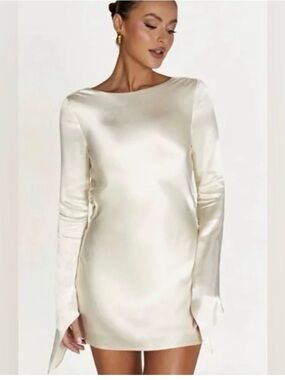 Meshki | Dresses | Meshki Davina Satin Long Sleeve Mini Dress Ivory L |  Poshmark